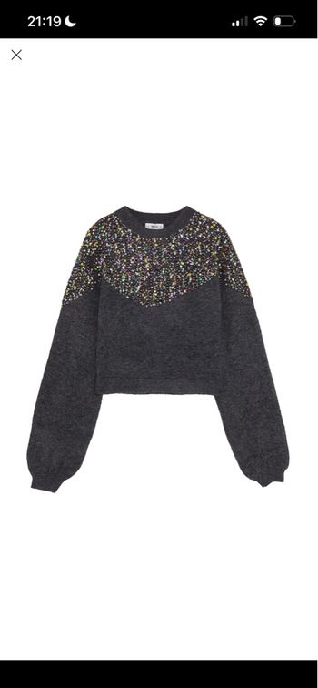 Pull gris manches ballons pailletés zara knit taille S/36