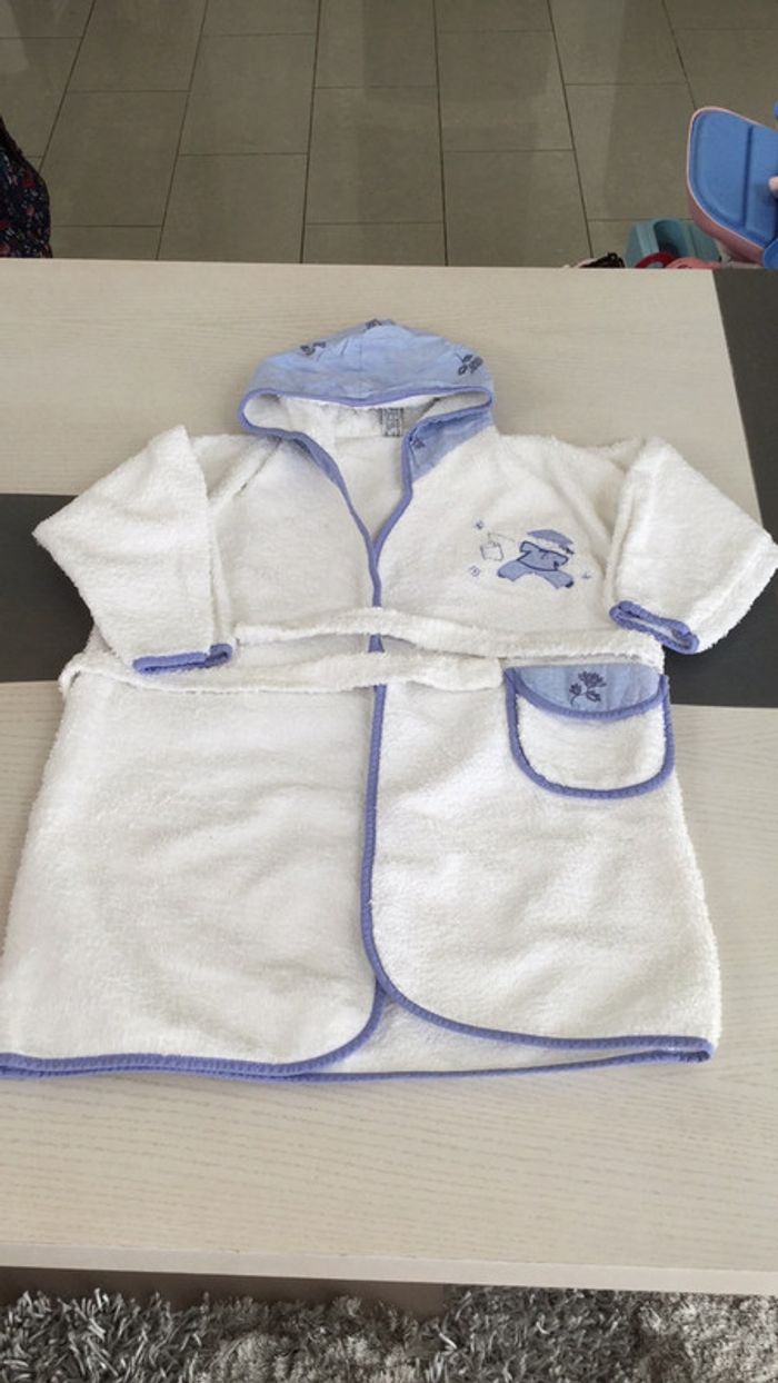 Peignoir blanc bleu  2-3ans Linvosges