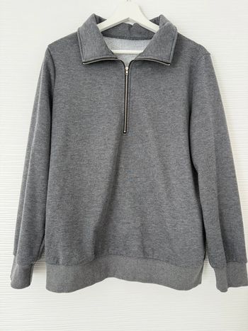 Pull d'hiver sweat gris foncé col zippé à manches longues