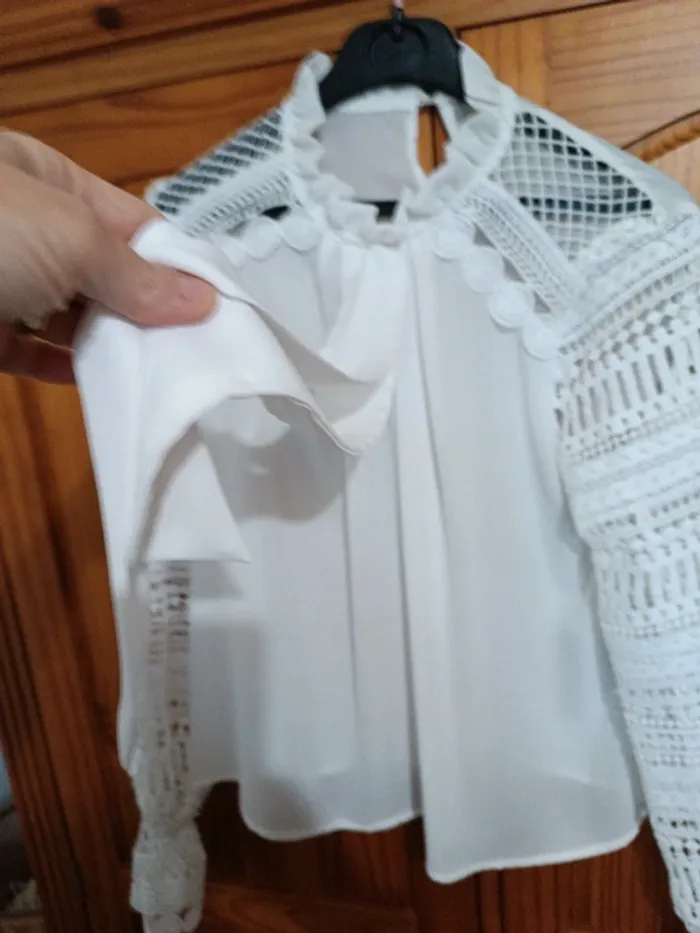 Blouse blanche manche crochet Shein - photo numéro 4