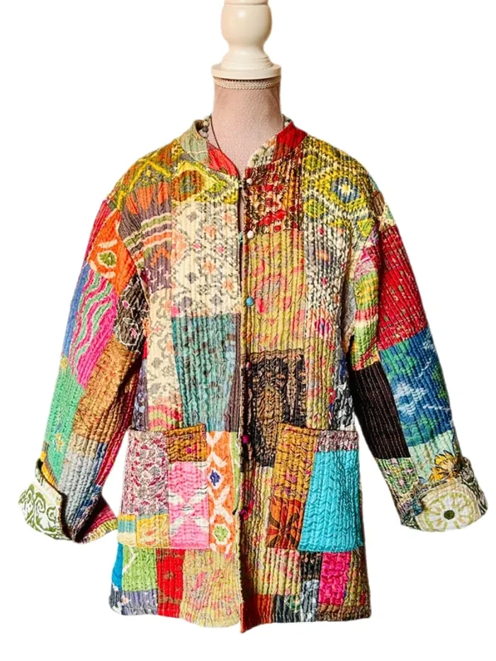 🌿🦋Veste matelassée patchwork ethnique boho multicolore made in India hippie quilted jacket🌷🌿 - photo numéro 15