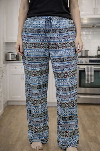 Pantalon fluide femme type Wax Ethnique bleu ciel Taille XL 42 100% coton (F003)