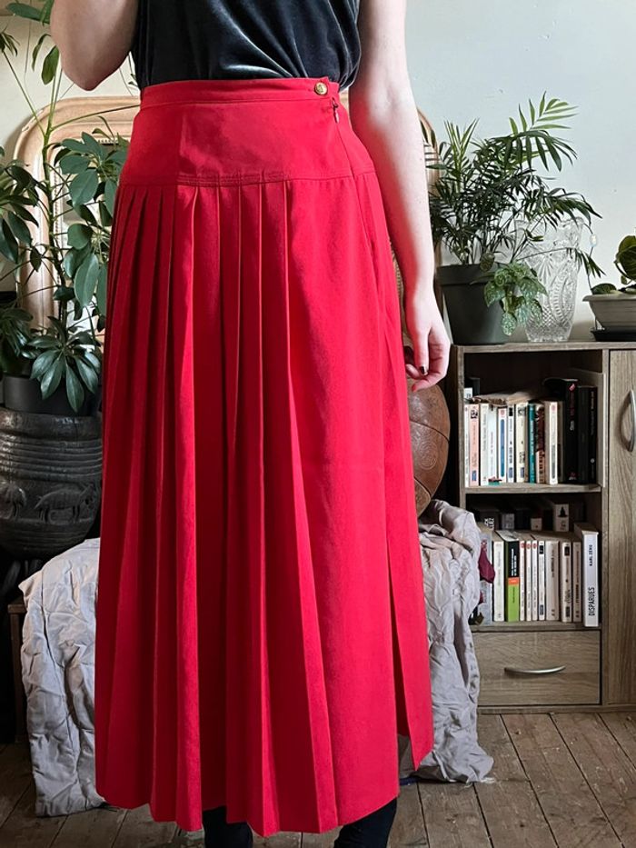 Jupe longue plissée taille haute avec fente - rouge - photo numéro 5