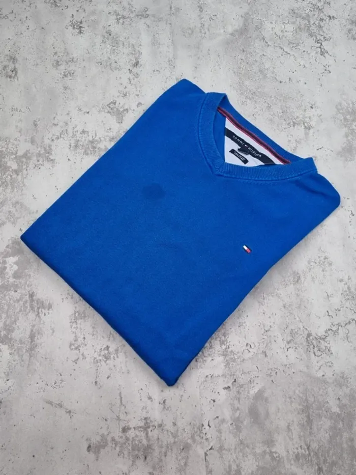Pull col V Tommy Hilfiger bleu – Taille L Homme