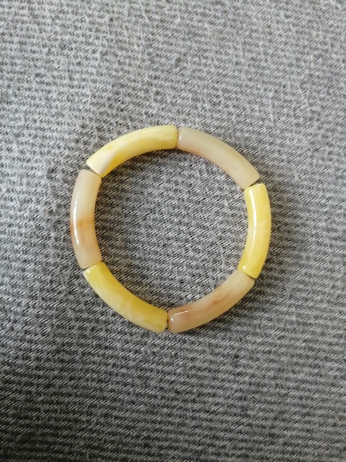 Bracelet élastique perles tubes jaunes neuf - photo numéro 3