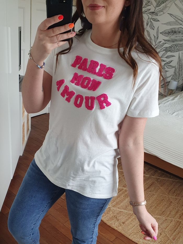 T-shirt Paris mon amour blanc/fushia Taille S/M - photo numéro 3