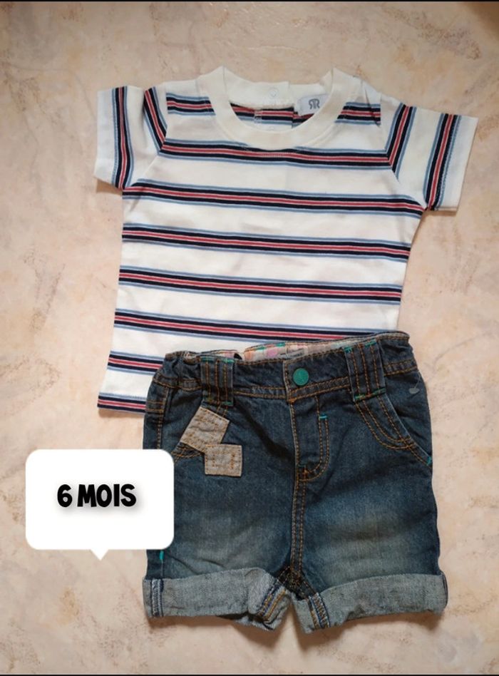 Ensemble short jean t-shirt rayé