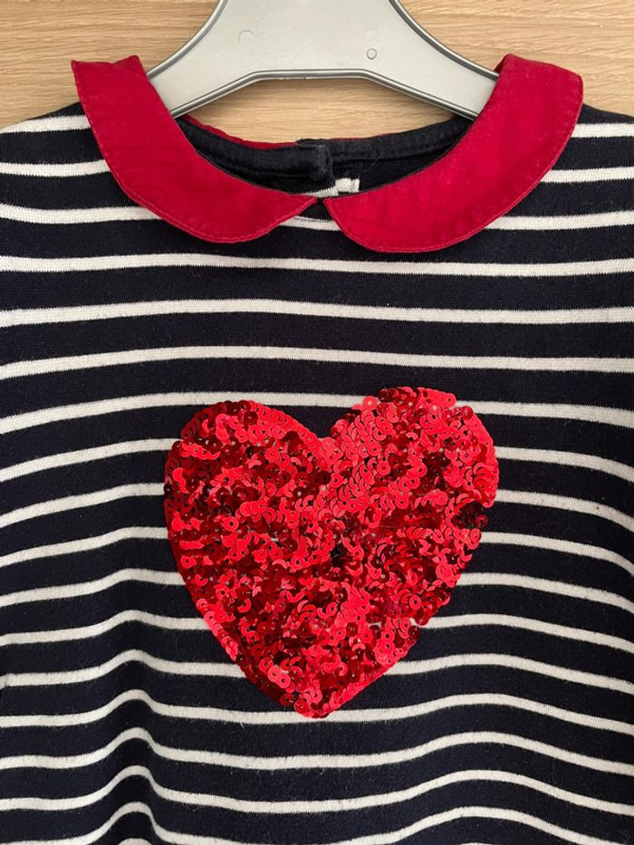 Robe marinière DPAM, taille 5 ans. Coeur sequins - photo numéro 2