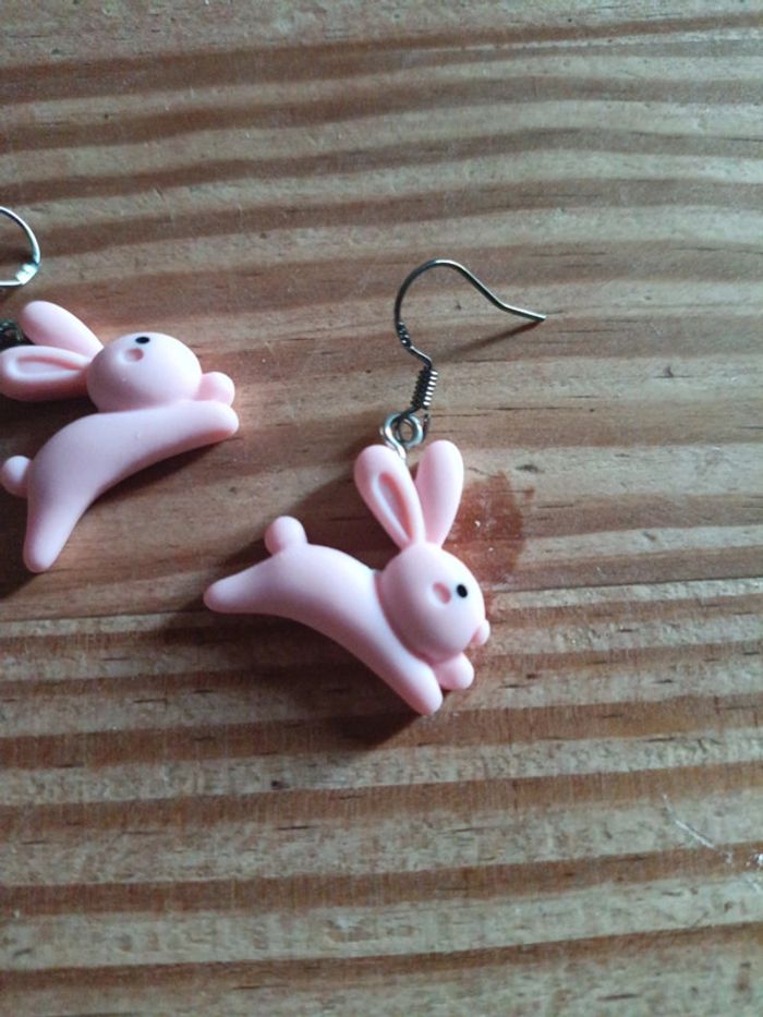 Boucles d'oreilles pâques lapin rose - photo numéro 3
