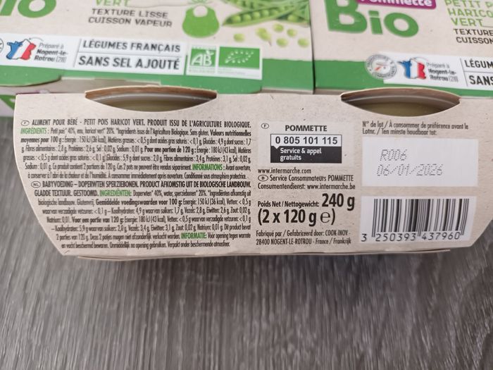 Lot Repas bébé petits pois haricots vert sans sel ajouté - photo numéro 3
