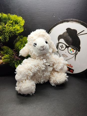 doudou et compagnie peluche mouton  assis blanc crème billes fourrure poils 1465