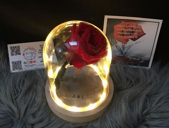 Cloche led rose éternelle initiale ou prénom