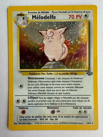 Carte Pokémon Mélodelfe 1/64 Holographique - Jungle édition 2 Wizards - FR - Usée
