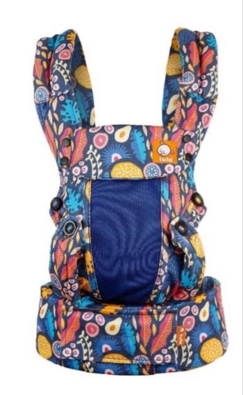 Portage préformé prefo de la marque Tula modèle Explore Coast coloris Passionfruit blue orange