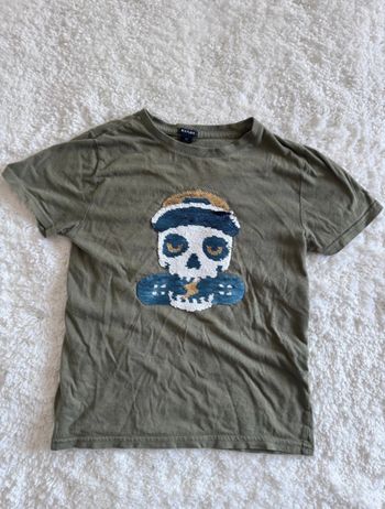 T-shirt Kiabi - Kaki - à motif tête de mort en sequins - Taille 8 ans