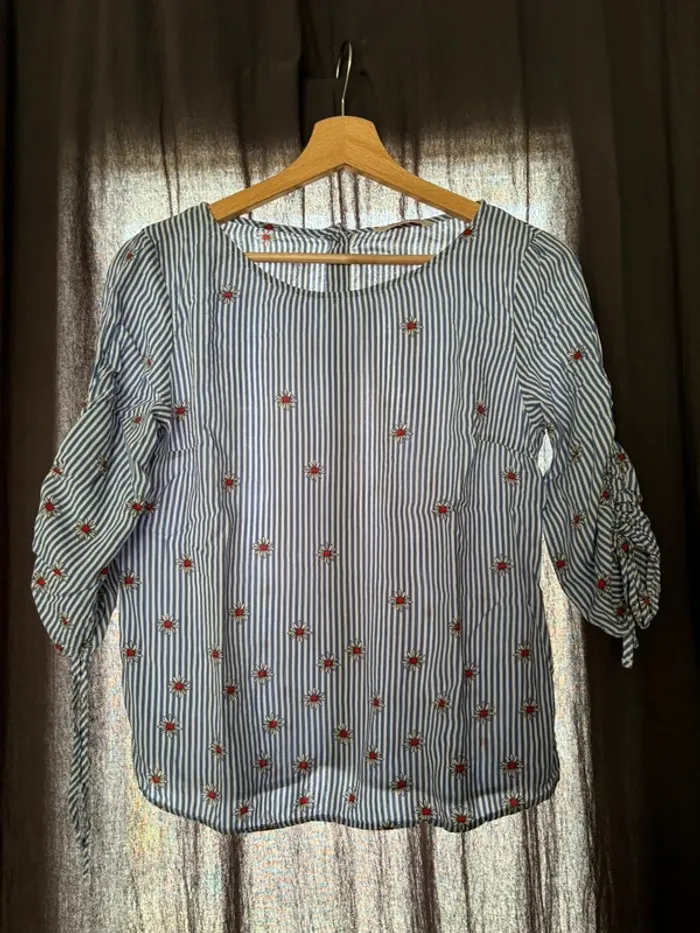 Top manches 3/4 à rayures avec fleurs