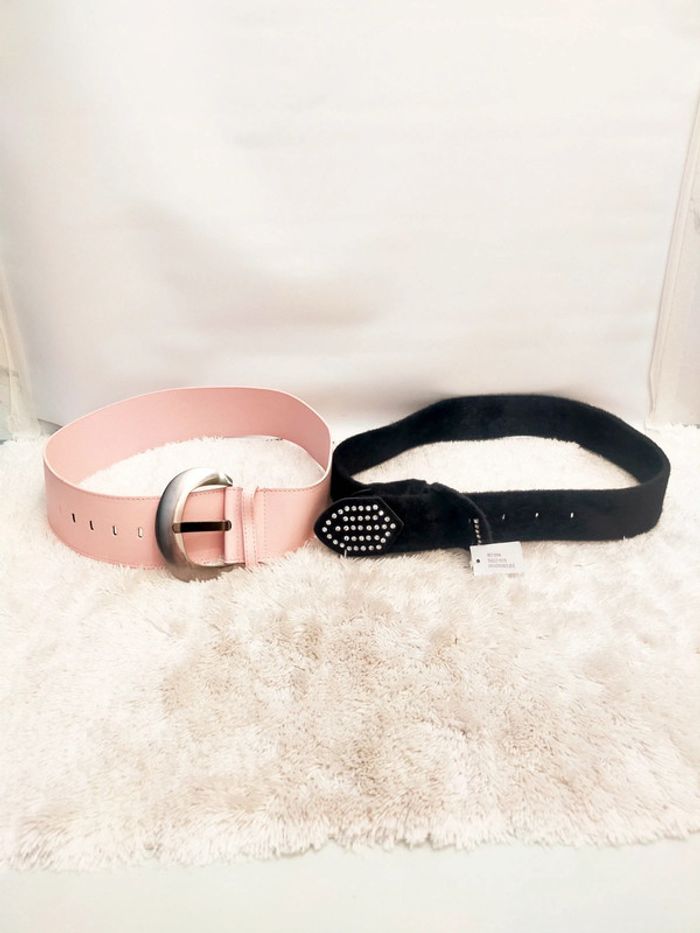 🔥 Lot de 2 Ceintures Femme – Rose & Noire – Neuves 🔥