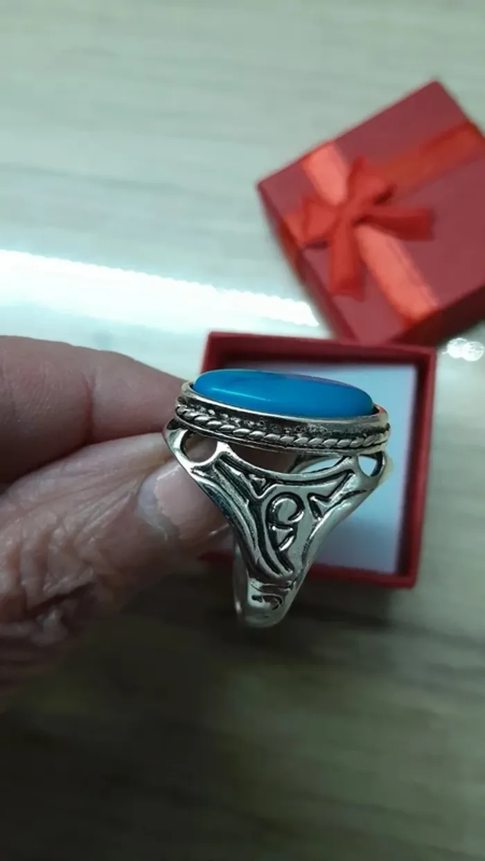 Bague avec pierre turquoise, style Bohème, taille 60 - photo numéro 3