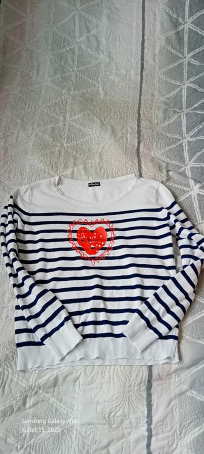 Pull marinière motif cœur marine et blanc femme 38/40 influx - photo numéro 8