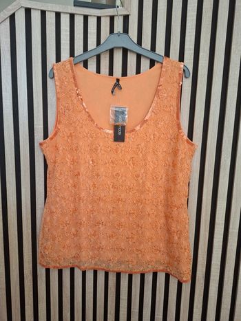 Top debardeur orange perles et dentelle Neuf T 46/48