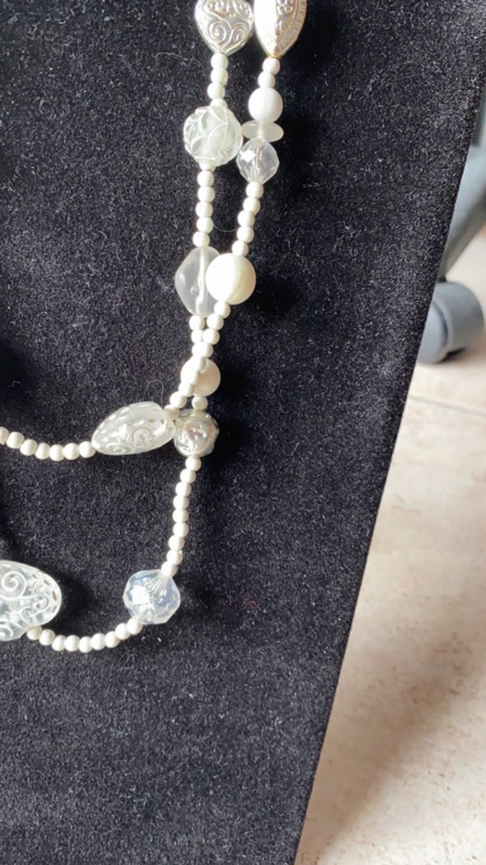 Collier fantaisie blanc double tour - photo numéro 2