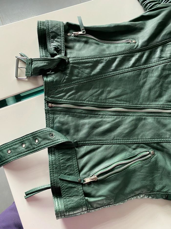 Blouson cuir souple vert bouteille convient 38/40 voir mensurations - photo numéro 13