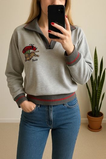 Sweat zippé tigre brodé gris Kenzo taille S