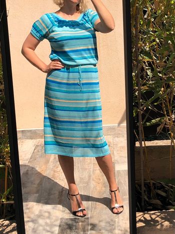 Robe rayée en mailles bleus vintage M/L