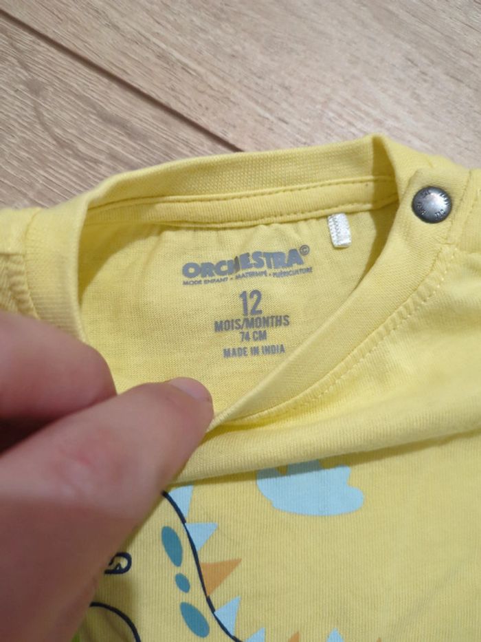 Tee-shirt jaune dino 12mois - photo numéro 3