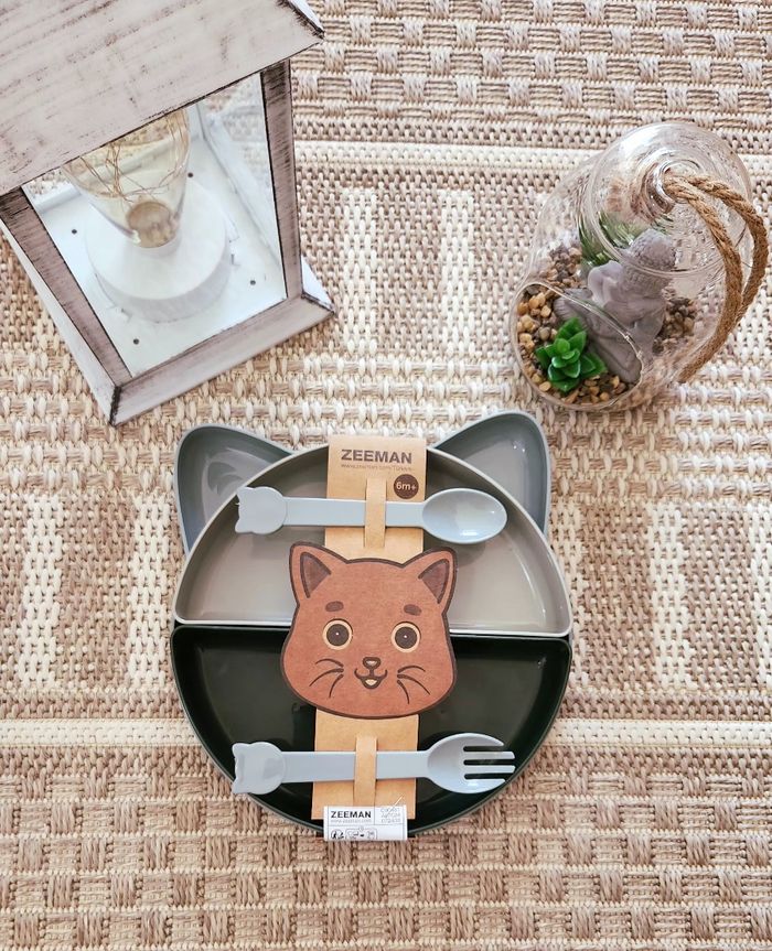 Assiette chat bébé 3 en 1 +6mois Neuf