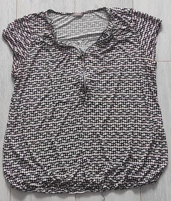 Haut noir à pois rose et blanc – zip – style chic – taille 5