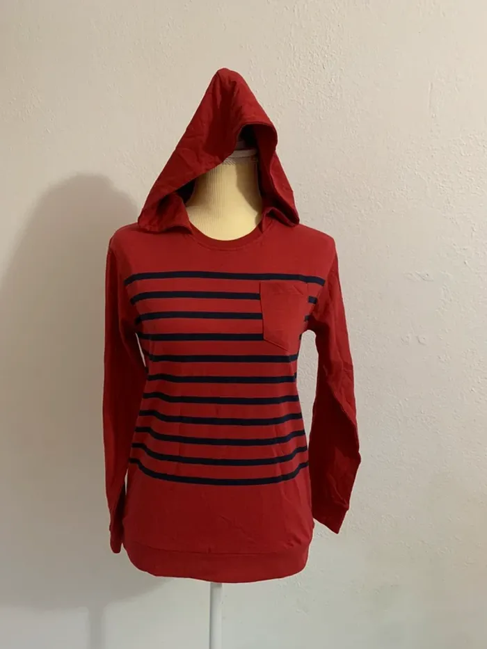 Sweat à capuche rayé rouge et bleu - Gémo - 12 ans