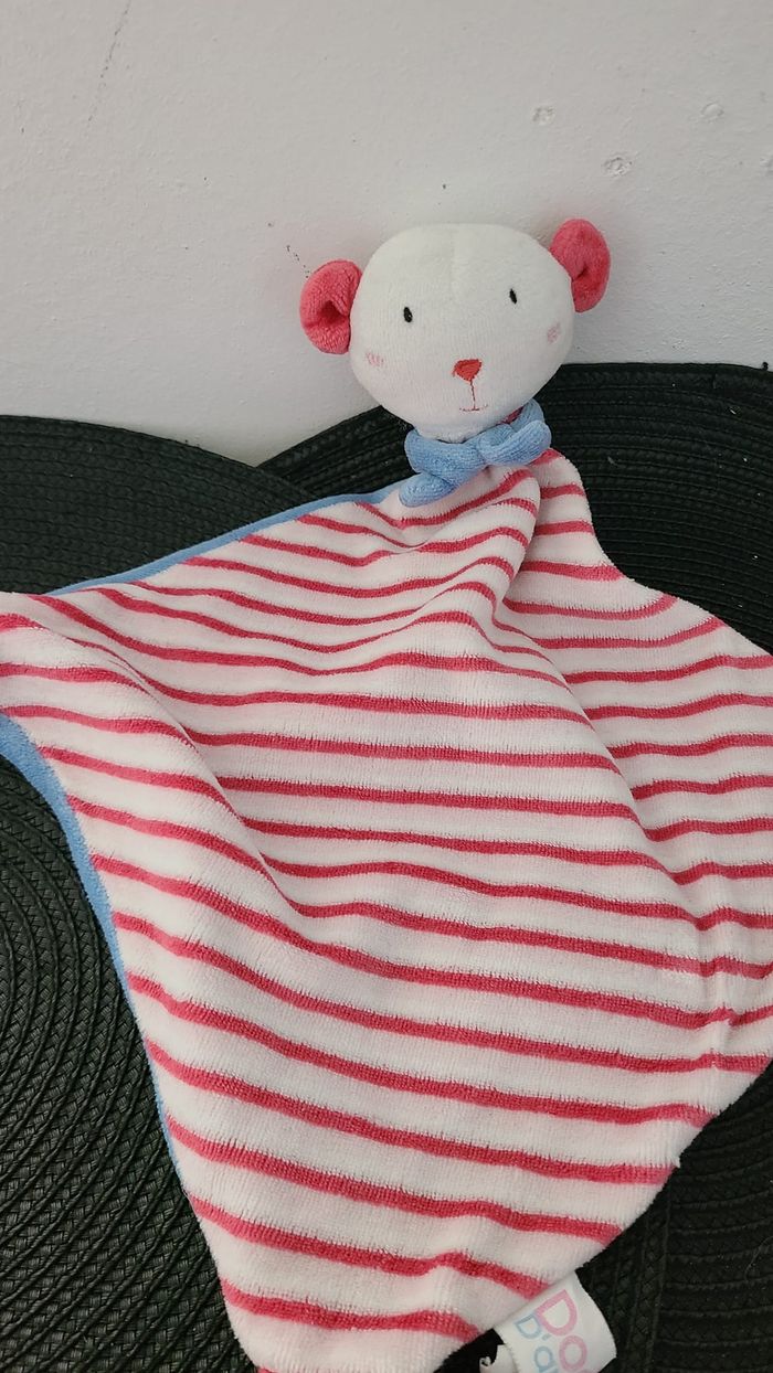 Doudou plat souris ours bleu rayé rouge Dodo d'amour MGM - photo numéro 2