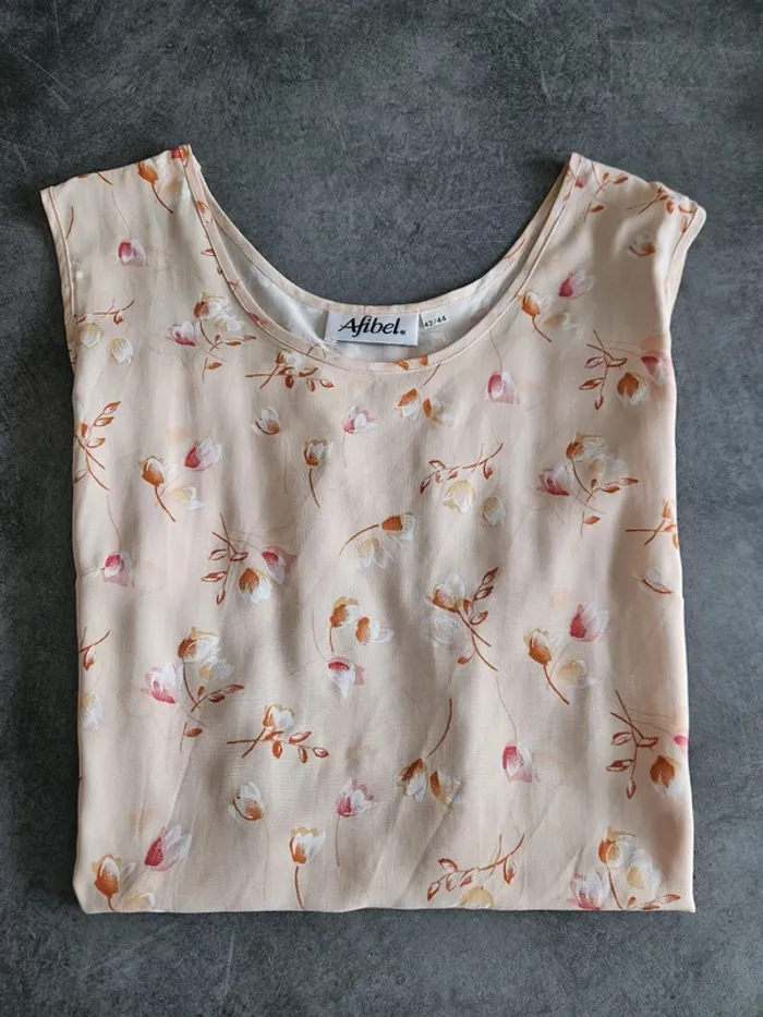 Blouse débardeur fleurie femme - Taille 42 / 44 - Afibel - Beige - photo numéro 8