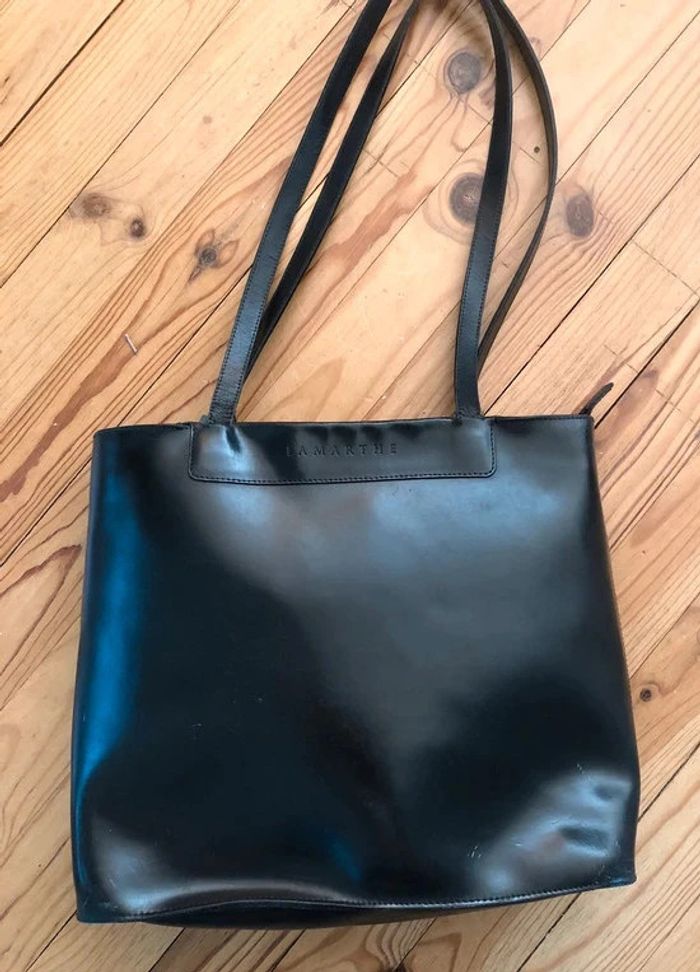 🔆 Chic et TBE sac Lamarthe noir cuir L30 x H26,5 cm et 58 cm avec lanière P 9 cm - photo numéro 10