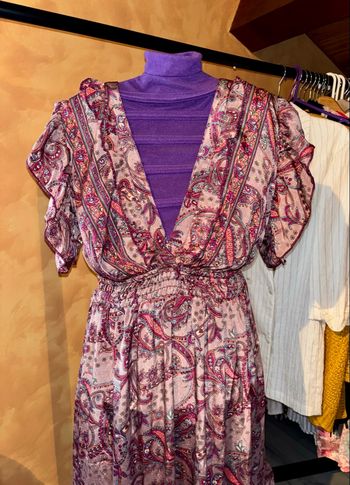 Robe bohème imprimée rose/violet dos nu - Taille S/M