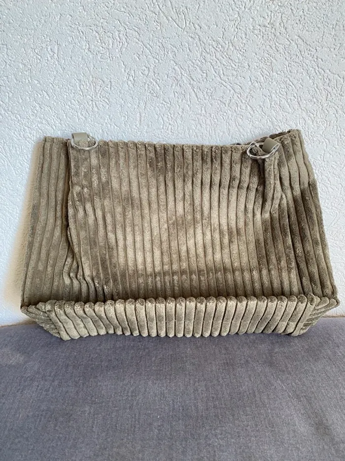 Sac à main kaki en simili velours côtelé - photo numéro 2