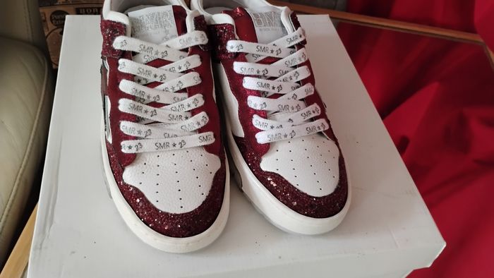 Chaussures femme baskets sneackers T 37 rouge émeraude strass - photo numéro 6
