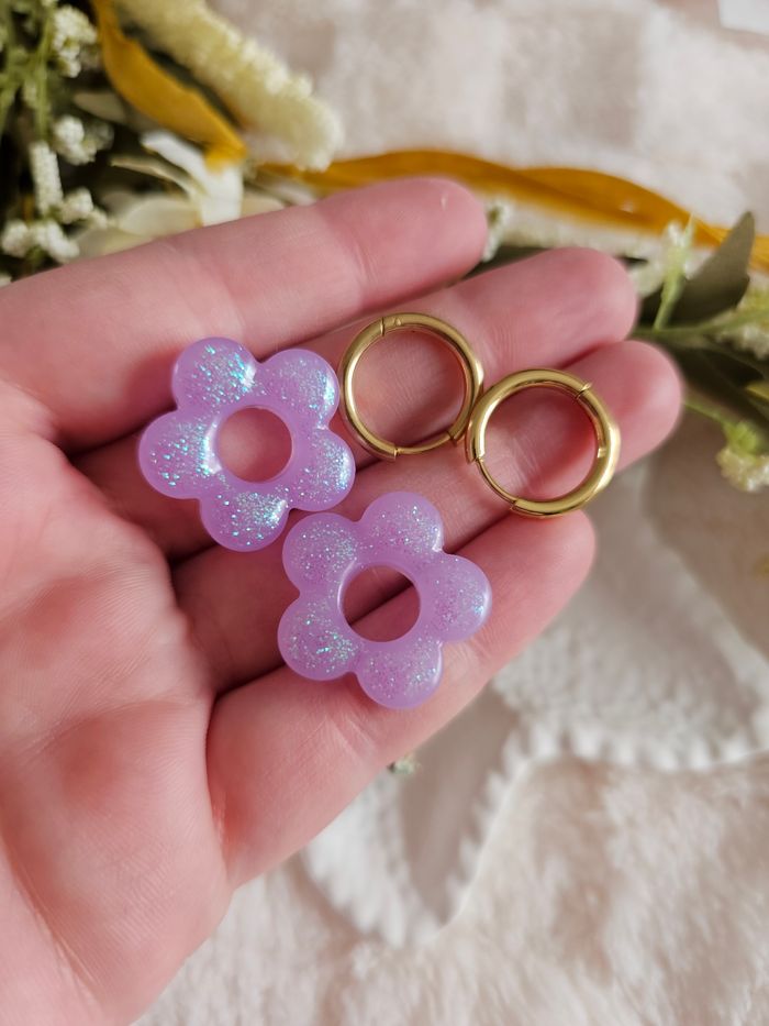 1 paire de boucles d'oreilles fleurs avec créoles en acier inoxydable - photo numéro 2