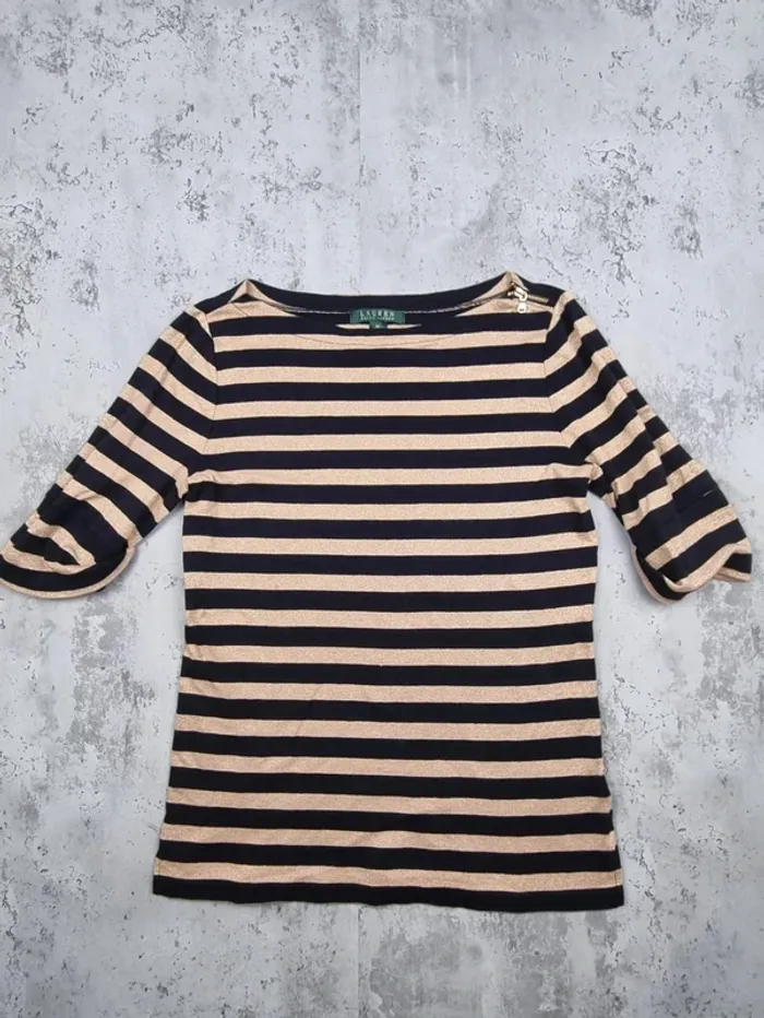T-shirt rayé doré et noir Lauren Ralph Lauren – Taille M Femme (mesures en photos) - photo numéro 3