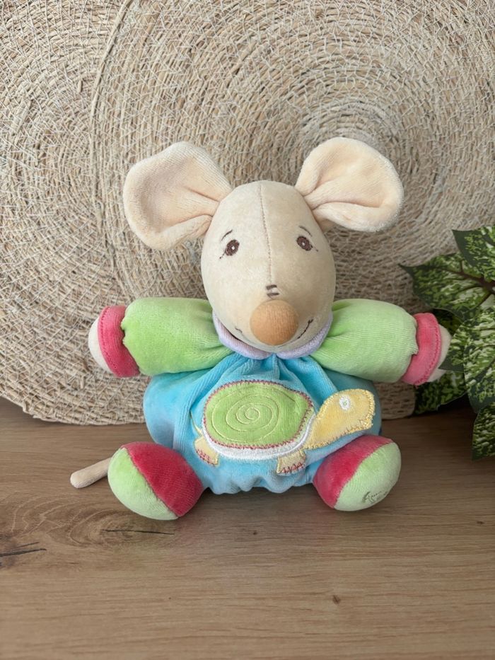 Doudou souris bleu vert rose tortue kaloo - photo numéro 2