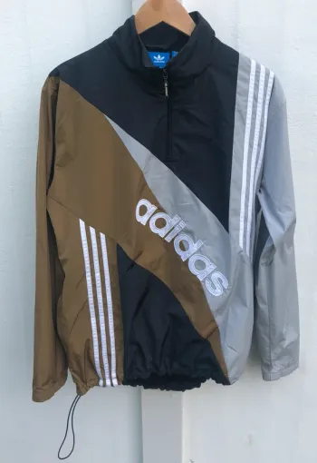 1/4 zip Adidas Mens M windbreaker track jacket brown grey black white
