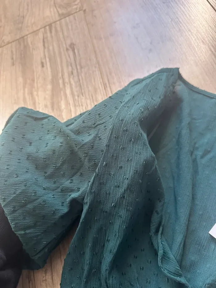 blouse plumetis pull and bear vert xs - photo numéro 4