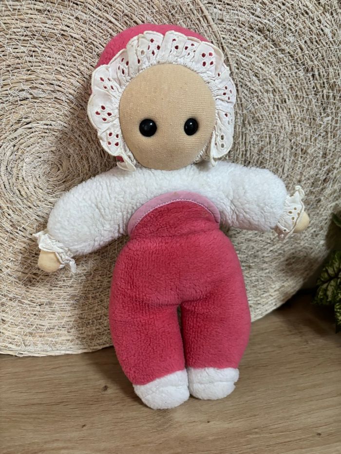 Vintage peluche poupée rose framboise blanc nounours - photo numéro 2