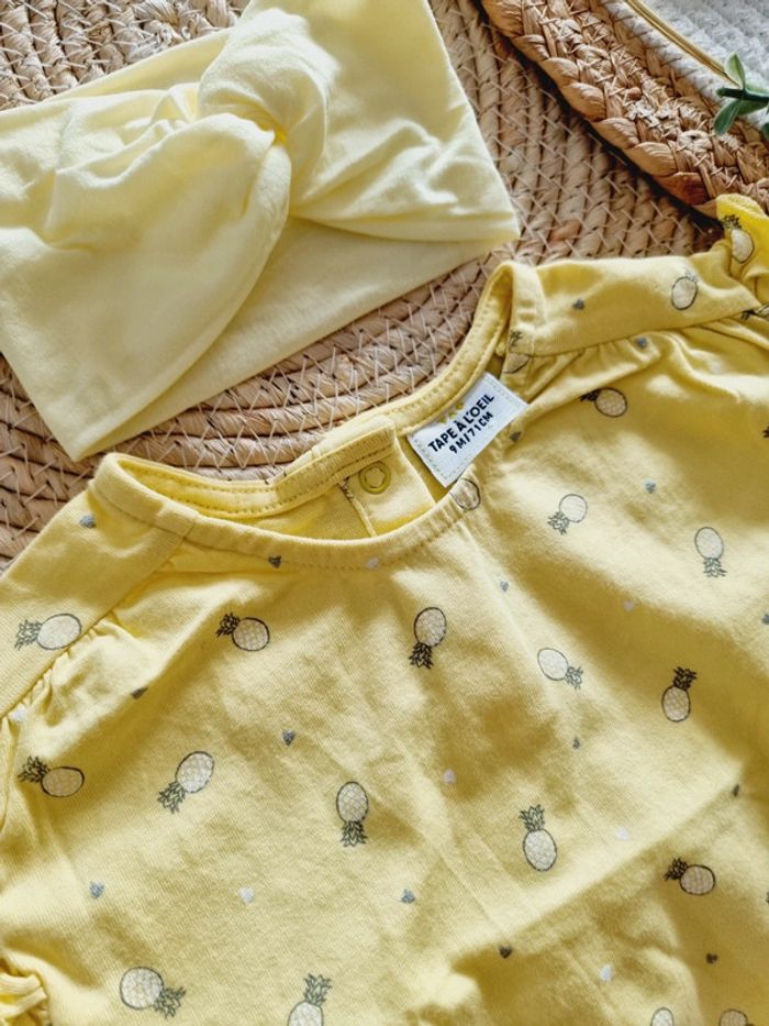Ensemble 9 mois bébé fille short tee-shirt bandeau fille - photo numéro 3