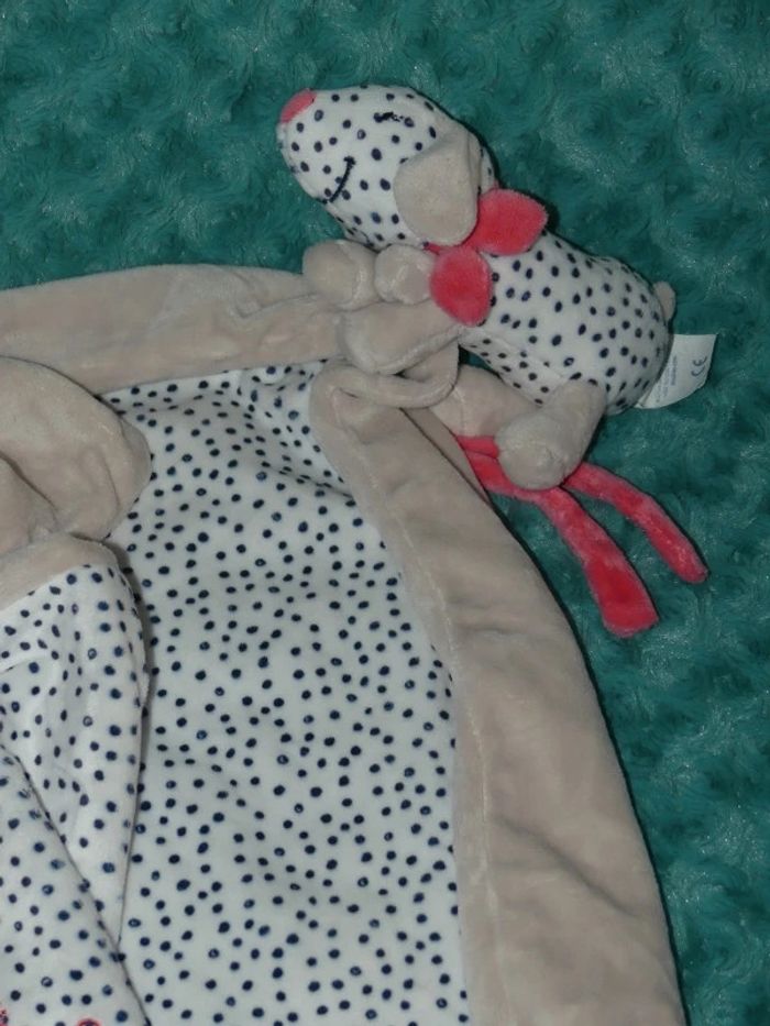 Doudou chien Amy couverture noukie's beige blanc bleu 🐶 état neuf - photo numéro 2