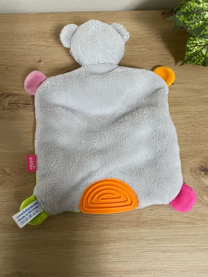 Doudou plat ours rose vert dentition orange babysun - photo numéro 3