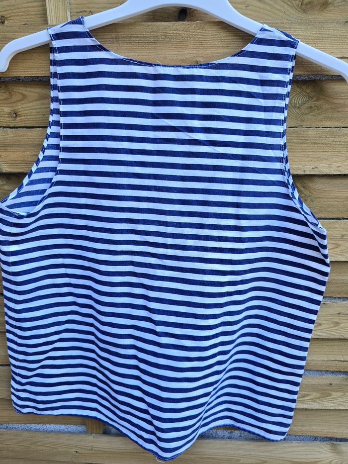 Débardeur marinière marine et blanc 🍒vintage 70 fait main 🍒taille 38/40 - photo numéro 3