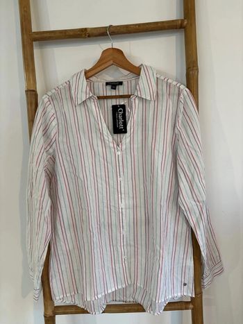 Chemise blanche à rayures rose bleu violette taille XL/42