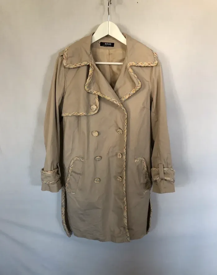 Trench beige avec boutons et ceinture tweed Morgan taille 42 excellent état - photo numéro 9